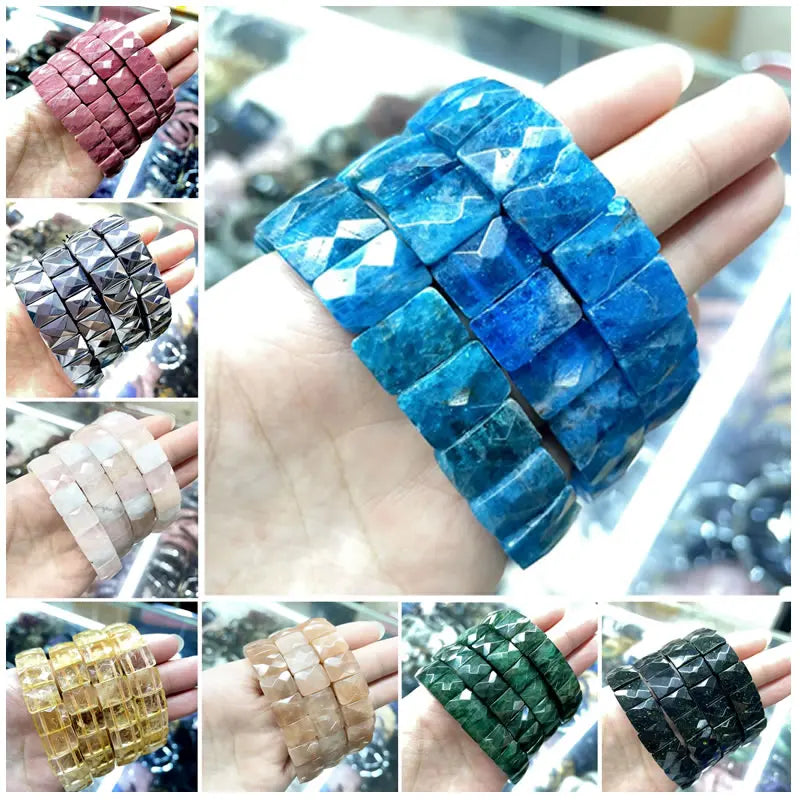 Classic elastic bracelet with natural Persian Gulf sun stone for men and women, yoga and sport jewelry