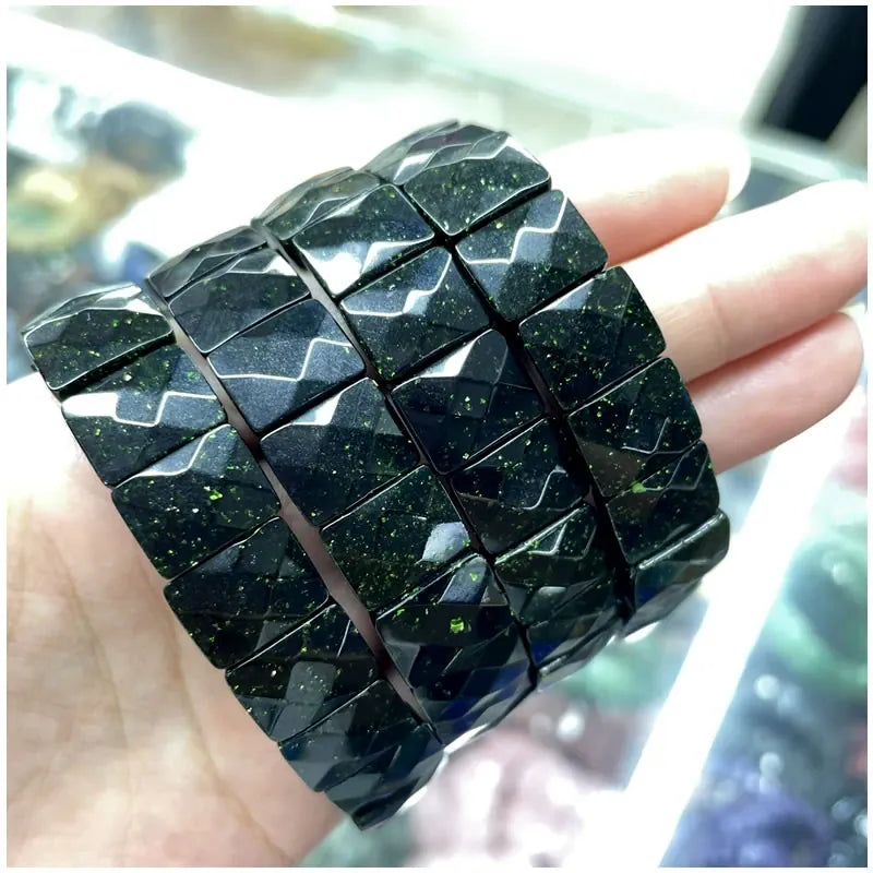 Classic elastic bracelet with natural Persian Gulf sun stone for men and women, suitable for yoga and sport jewelry