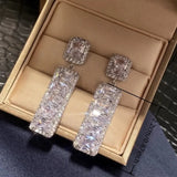 Fashion Light Luxury Temperament Geometric Square Pendant Earrings for Women Delicate Shining Party Jewelry Gifts
