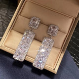 Fashion Light Luxury Temperament Geometric Square Pendant Earrings for Women Delicate Shining Party Jewelry Gifts