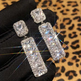 Fashion Light Luxury Temperament Geometric Square Pendant Earrings for Women Delicate Shining Party Jewelry Gifts