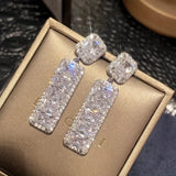 Fashion Light Luxury Temperament Geometric Square Pendant Earrings for Women Delicate Shining Party Jewelry Gifts