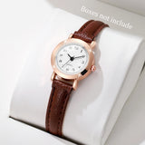 Women's leather band analog quartz wristwatch with a small dial, stylish design, by HSF Marketplace, without box.