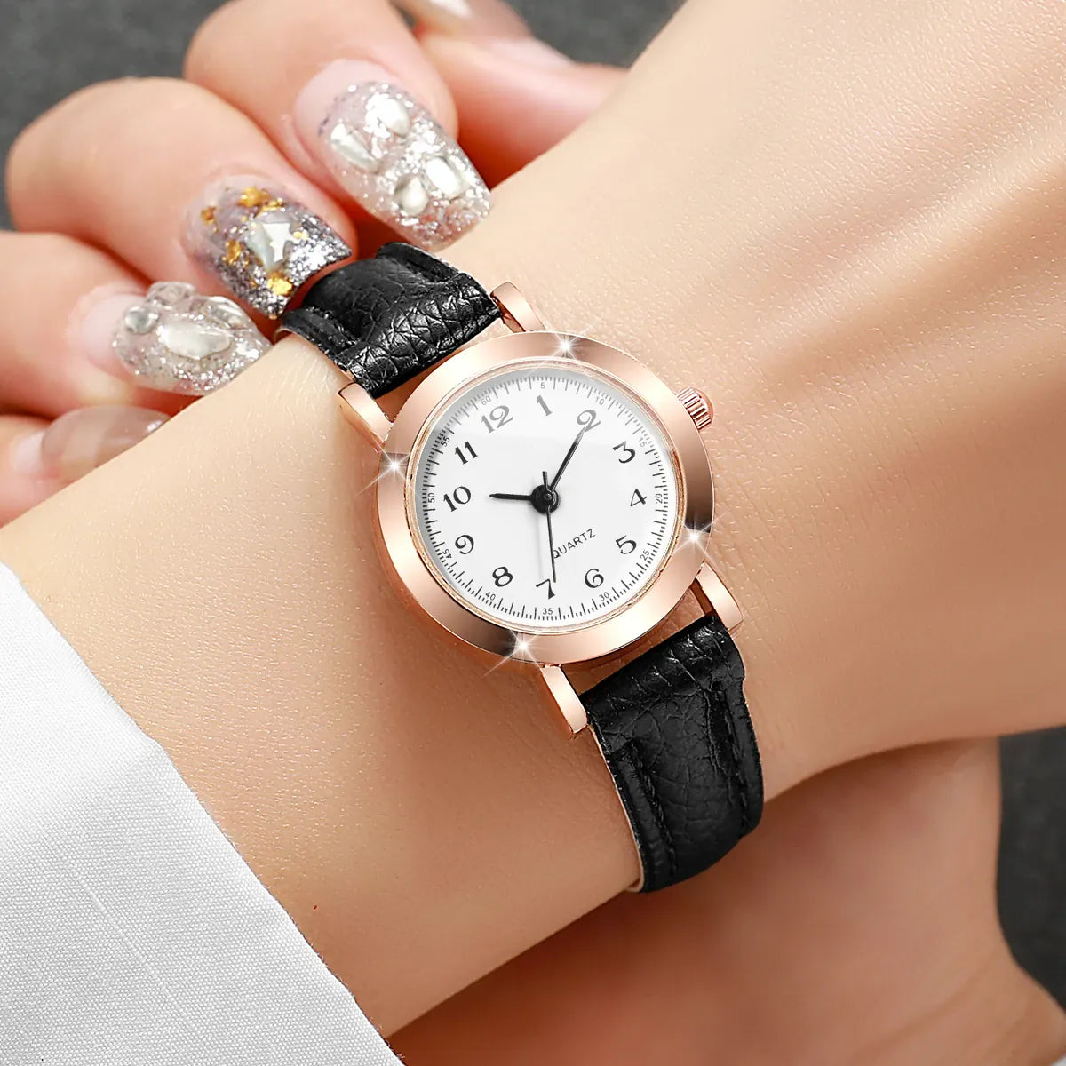 Fashion small dial women’s watch with leather band, analog quartz movement, suitable for girls and ladies, without box.