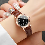 Fashion small dial women's watch with leather band, analog quartz movement, suitable for ladies and girls, without box.