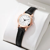 Fashion small dial women's wristwatch with leather band and analog quartz movement, suitable for girls and ladies.