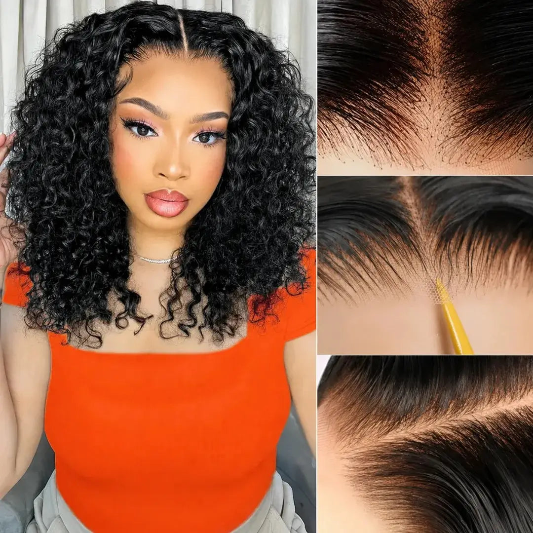 (Faye) Deep Wave Bob Human Hair Wig, 13x4 HD Lace Front or 4x4 HD Lace Closure, Glueless Wear and Go