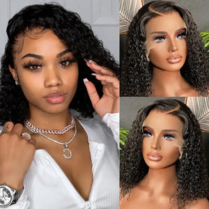 (Faye) Deep Wave Bob Human Hair Wig, 13x4 HD Lace Front or 4x4 HD Lace Closure, Glueless Wear and Go