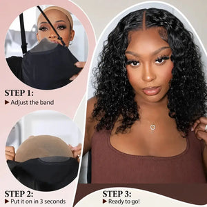 (Faye) Deep Wave Bob Human Hair Wig, 13x4 HD Lace Front or 4x4 HD Lace Closure, Glueless Wear and Go