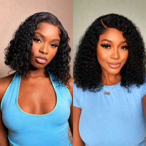 (Faye) Deep Wave Bob Human Hair Wig, 13x4 HD Lace Front or 4x4 HD Lace Closure, Glueless Wear and Go
