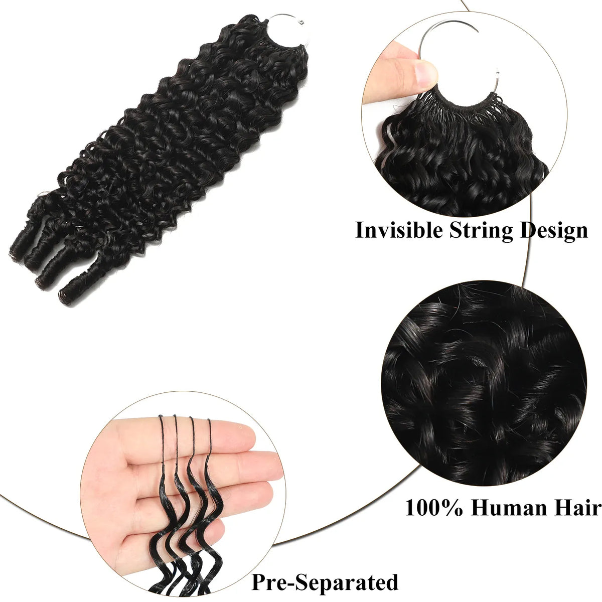 Fayniss Burmese Curly  Boho Braids Crochet Human Hair Extensions 120g  Pre-Separated Miracle Knots Feather Hair 100% Human Hair