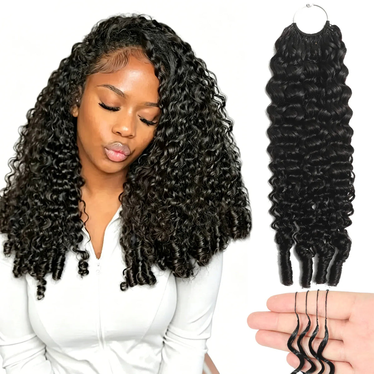 Fayniss Burmese Curly  Boho Braids Crochet Human Hair Extensions 120g  Pre-Separated Miracle Knots Feather Hair 100% Human Hair