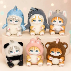 Fluffy Kittens Shark Cat Plushie Figure Collectible Handbag Keychain Ornament