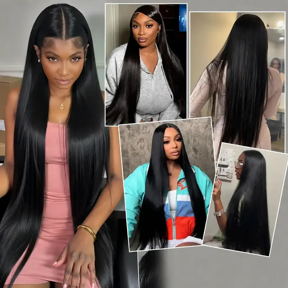 (Food Court Baddie) Sleek Straight 13"X4" HD Lace Frontal Human Hair Wig 200%-300% Density, 22"-40" Inches