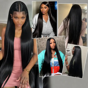 (Food Court Baddie) Sleek Straight 13"X4" HD Lace Frontal Human Hair Wig 200%-300% Density, 22"-40" Inches