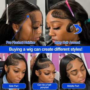 (Food Court Baddie) Sleek Straight 13"X4" HD Lace Frontal Human Hair Wig 200%-300% Density, 22"-40" Inches