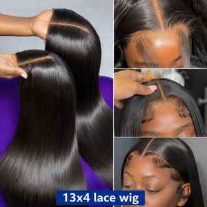 (Food Court Baddie) Sleek Straight 13"X4" HD Lace Frontal Human Hair Wig 200%-300% Density, 22"-40" Inches