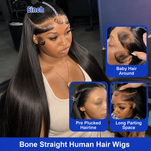 (Food Court Baddie) Sleek Straight 13"X4" HD Lace Frontal Human Hair Wig 200%-300% Density, 22"-40" Inches