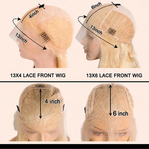 (French Eyes) Blonde Ombre Straight Blunt Cut Bob Wig 13"X4" Lace Front Human Hair Wig 180% Density Dark Roots