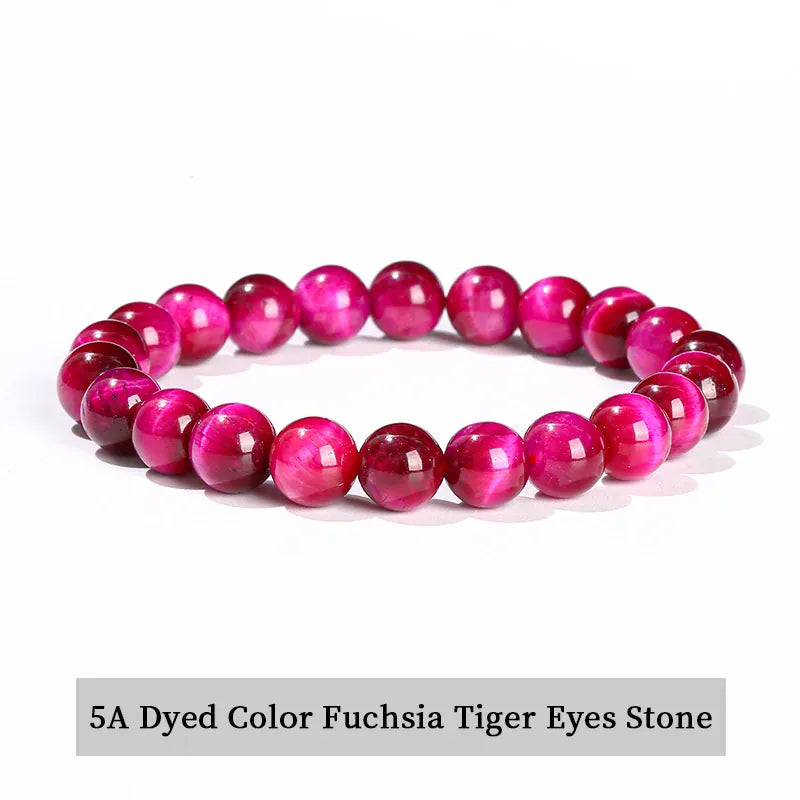 5A Fuchsia Tiger Eye Stone Bracelet, Natural Gemstone Stretch Bead Bracelet for Women and Men
