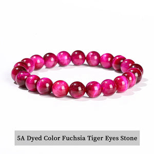 Fuchsia Tiger Eye Stone Bracelet, Natural Gemstone Stretch Bead Bracelet for Women and Men