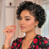 FUGANGXIU-Pixie Cut Wig  180% Density Lace Front Water Wave Wig 13X4 Full Lace Wig Bob Wig Human Hair Wigs For Women Pre Plucked
