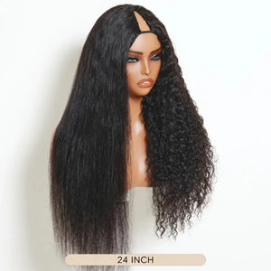 (Gaia) Wet & Wavy V-Part Remy Human Hair Wig, 2-in-1 Straight to Curly, Glueless Drawstring Wig