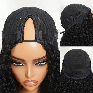 (Gaia) Wet & Wavy V-Part Remy Human Hair Wig, 2-in-1 Straight to Curly, Glueless Drawstring Wig