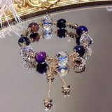 Gentian Crystal Bracelet with Fragrance and Purple Tiger Eye Natural Stone Colored Beaded Bracelet for Women's Party Gifts