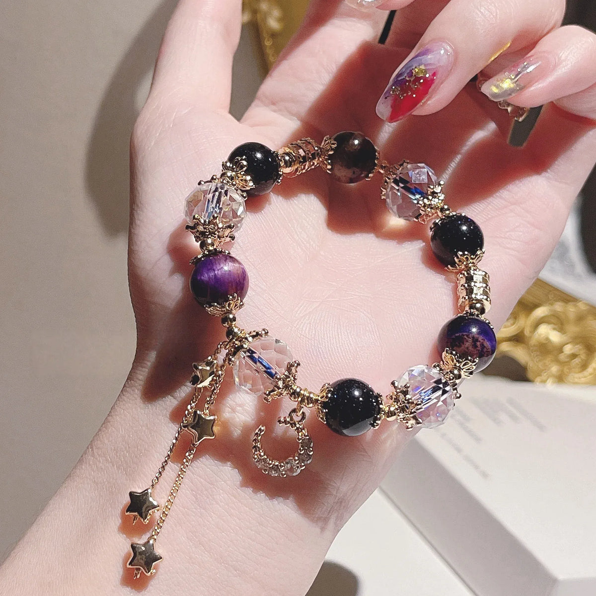 Gentian Crystal Bracelet with Fragrance and Purple Tiger Eye Natural Stone Colored Beaded Bracelet for Women's Party Gifts