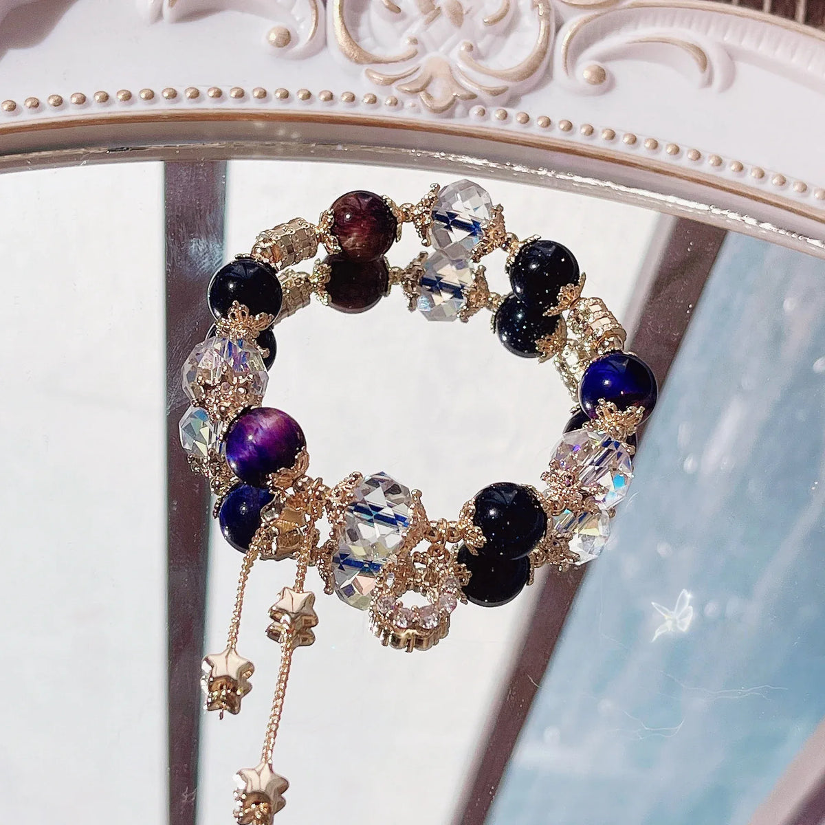 Gentian Crystal Bracelet with Fragrance and Purple Tiger Eye Natural Stone Colored Beaded Bracelet for Women's Party Gifts