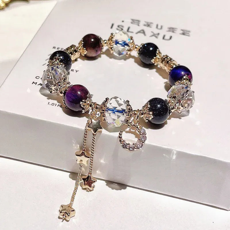 Gentian Crystal Bracelet with Fragrance and Purple Tiger Eye Natural Stone Colored Beaded Bracelet for Women's Party Gifts