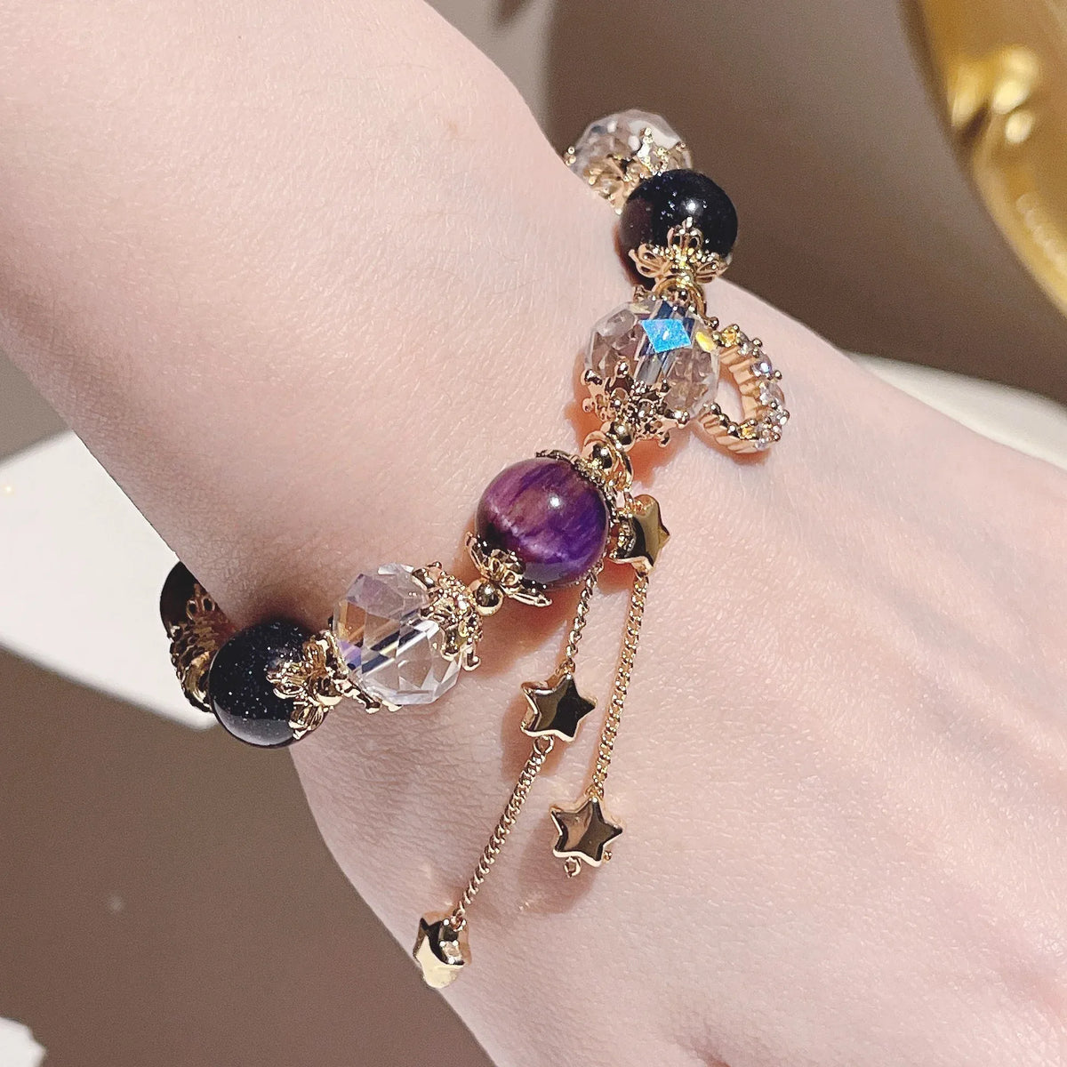 Gentian Crystal Bracelet with Fragrance and Purple Tiger Eye Natural Stone Colored Beaded Bracelet for Women's Party Gifts