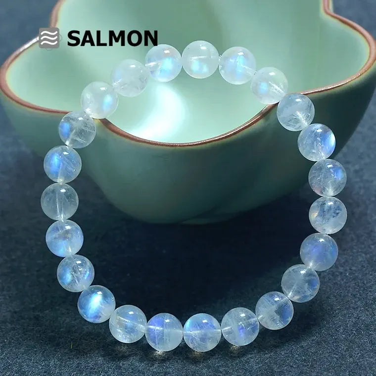 Genuine Natural Blue Light Moonstone Crystal Clear Round Beads Bracelet Healing Stone Moonstone Women 6mm 7mm 8mm 9mm 10mm AAAAA