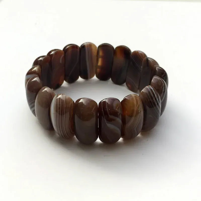 Genuine Natural Botswana Agate Gemstone Bracelets Woman Lady Stretch Crystal Rectangle Bead Bangle Onyx Bracelet 10*25mm