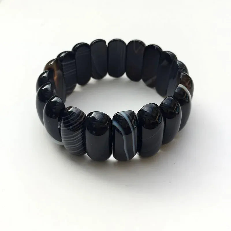 Genuine Natural Botswana Agate Gemstone Bracelets Woman Lady Stretch Crystal Rectangle Bead Bangle Onyx Bracelet 10*25mm