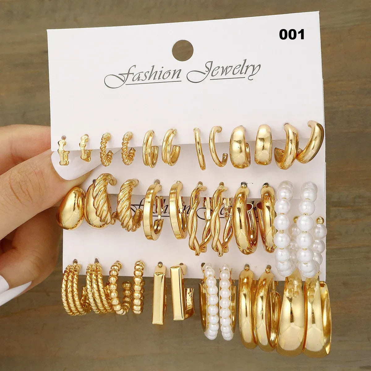 Geometric Hoop Earrings Set for Women, Vintage Bohemian Pearl Gold Tone Fashion Jewelry