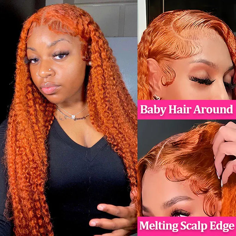 Ginger Human Hair Wig 13x6 Ginger Orange Deep Wave Lace Front Wigs Human Hair Curly Wig Brazilian Remy Hair for Women 350  Color