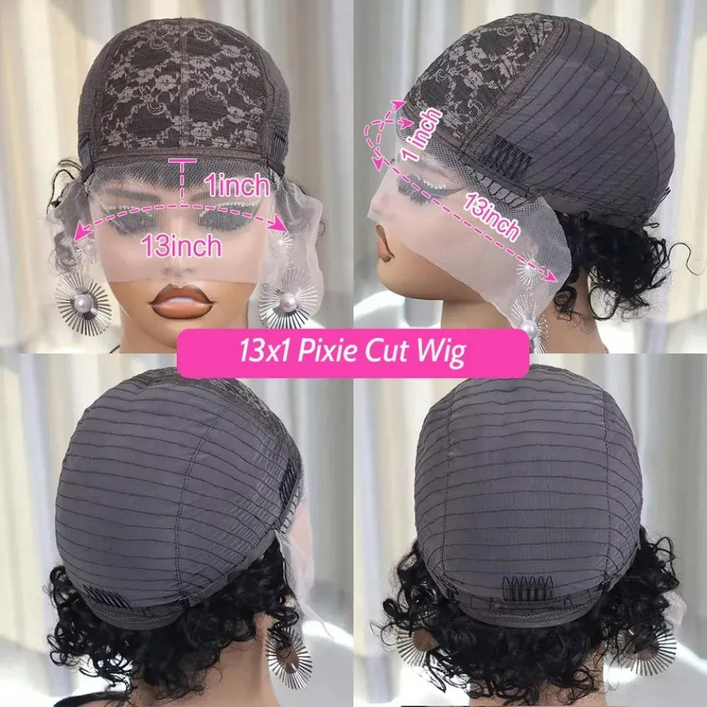 Ginger Pixie Cut Wigs Human Hair 6 8 Inch Short Curly Lace Frontal Human Hair Wigs For Women  #350 Orange Water Wave Bob Wig 13x1 Transparent Lace Wigs
