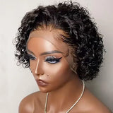 Ginger Pixie Cut Wigs Human Hair 6 8 Inch Short Curly Lace Frontal Human Hair Wigs For Women  #350 Orange Water Wave Bob Wig 13x1 Transparent Lace Wigs
