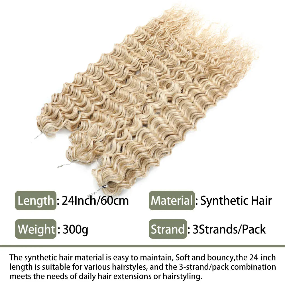 Gladys 24 Inch Ariel Water Wave Crochet Hair Extensions 300g/3pcs Blonde Black 60cm Braids Twist Hair Synthetic Hair Extensions