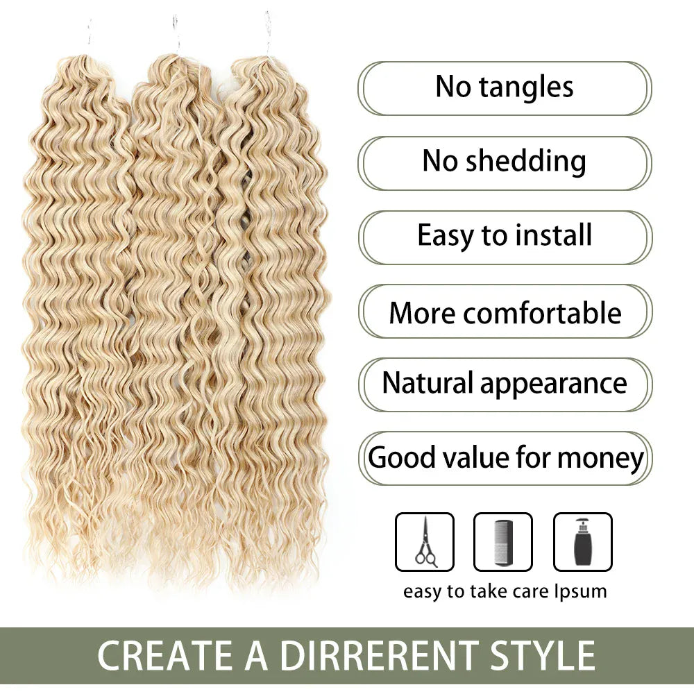 Gladys 24 Inch Ariel Water Wave Crochet Hair Extensions 300g/3pcs Blonde Black 60cm Braids Twist Hair Synthetic Hair Extensions