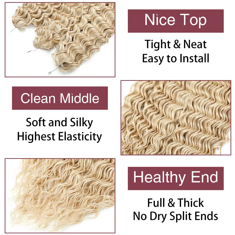 Gladys 24 Inch Ariel Water Wave Crochet Hair Extensions 300g/3pcs Blonde Black 60cm Braids Twist Hair Synthetic Hair Extensions