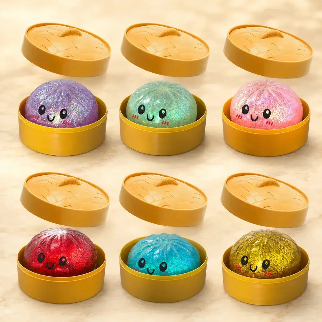Glitter Dumpling Squishy Toy with Gift Box, Soft Slow Rising Sensory Stress Relief Squeeze Toy