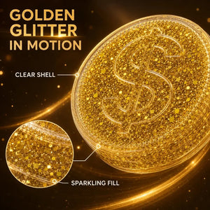 Glitter-Filled Gold Coin Squishy Stress Relief Sensory Toy for Adults and Kids
