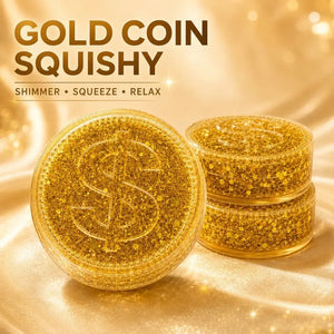 Glitter-Filled Gold Coin Squishy Stress Relief Sensory Toy for Adults and Kids