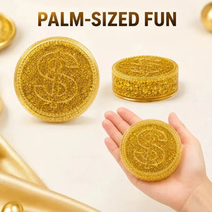 Glitter-Filled Gold Coin Squishy Stress Relief Sensory Toy for Adults and Kids