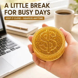 Glitter-Filled Gold Coin Squishy Stress Relief Sensory Toy for Adults and Kids