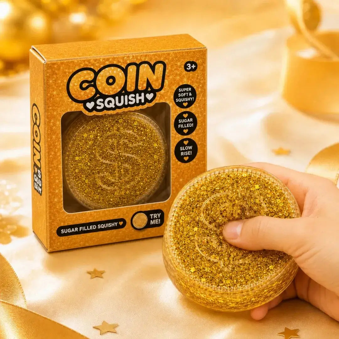 Glitter-Filled Gold Coin Squishy Stress Relief Sensory Toy for Adults and Kids