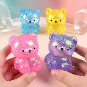 Glitter Gummy Bear Squishy Fidget Toy, Soft Sensory Stress Relief Squeeze